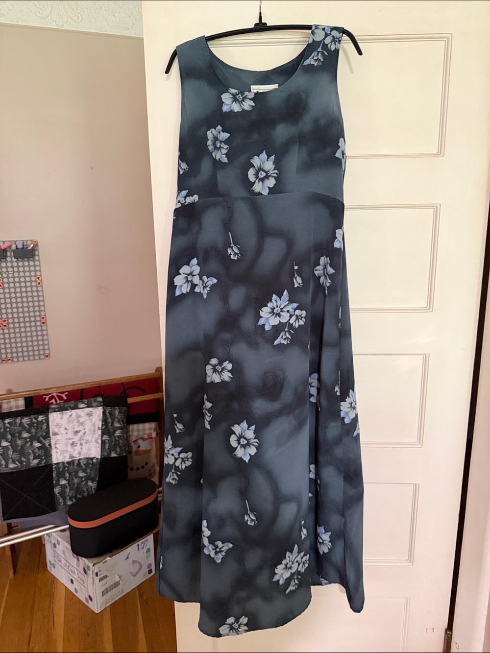 Sleeveless Floral Maxi Dress in Slate Blue